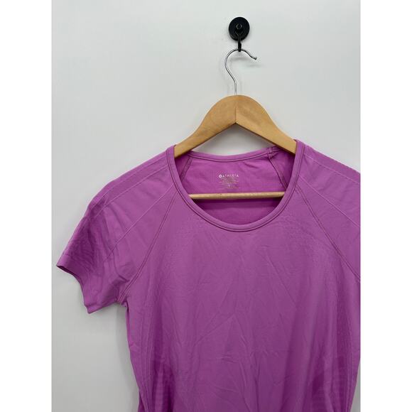 Athleta Womens Purple Speedlight Seamless Tee Size L Workout Gym Cinched T-Shirt - Picture 4 of 7